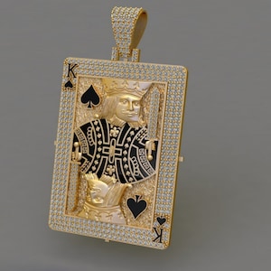 Colgante de póquer con diseño de rey de la baraja de cartas, con diamantes de moissanita, estilo hip hop, de estilo real, para hombre, para él y papá