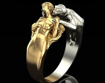 Vampire Kiss Ring: Gothic 925 Sterling Silver & Gold Lovers Jewelry