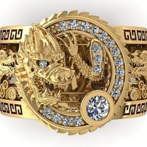 Gold Vermeil Dragon Ring: Sterling Silver Simulated Diamond Band Christmas Day Gifts