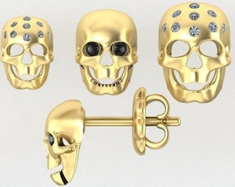 Pendientes de calavera con diamantes simulados en plata de ley 925.