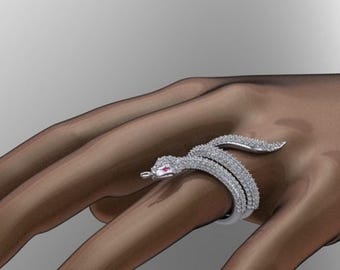 Sterling Silver Snake Ring: Diamond Art Deco Goth Druid Statement Ring