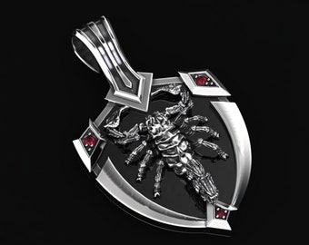 Sterling Silver Scorpion Pendant: Gothic Shield Necklace, Scorpio Zodiac Jewelry