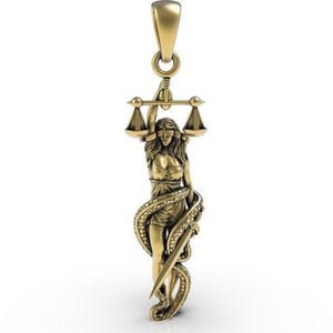 Pingente de ouro 14k Lady Justice, colar personalizado, presente memorial Lady Justice para ela, joias de retribuição de prata, presente de Natal