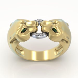 Green-Eyed Panther Head Ring, 925K Silver Panther Ring for Men & Women Luxury Gift for Mom Dad, Christmas New Year Birthday Jewelry Him Her