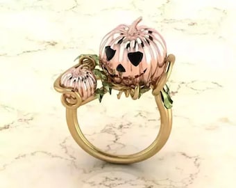 Anillo de calabaza de plata esterlina: joyería de Halloween hecha a mano con forma de linterna de calabaza