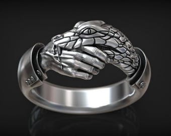 Sterling Silver Snake Ring: Tattoo Inspired Goth Statement Jewelry