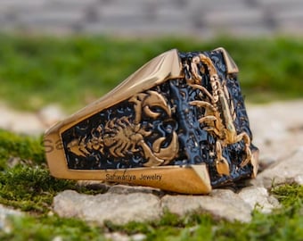 Geoxideerde sterlingzilveren schorpioenring: gotische schorpioen sterrenbeeldsieraden