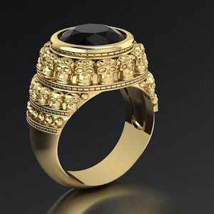 14k Gold Black Onyx Skull Ring 925 Sterling Silver Handmade Birthday Signer Ring Mythology Lover Ring, Skull Jewelry For Men&#39;s, Boys