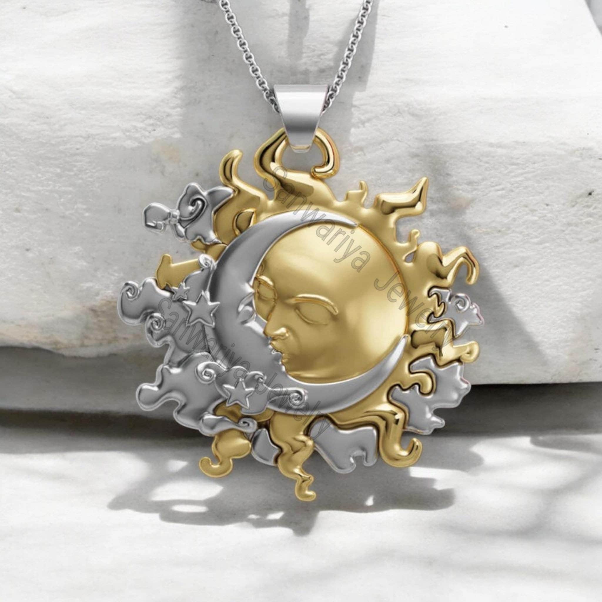 Sun Moon Kiss Necklace: Sterling Silver Celestial Pendant