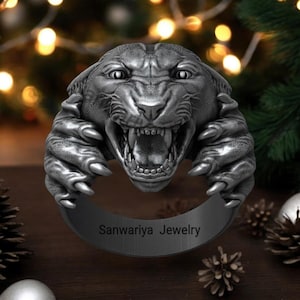 925 Sterling Silver Black Panther Ring Animal Protection Handmade Ring for Unisex Trendy Animal Lover Jewelry For Her Him Gift For Birthday