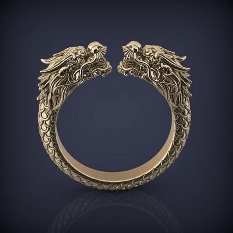 Two Dragon Rings 14k Gold Vermeil Two-head Dragon Ring: Gothic Ouroboros Serpent - Etsy