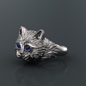 925 Sterling Silver Cat Sapphire Ring, Cute Animal Ring For Girls, Handmade Curled Cat Lover Ring Cat Jewelry For Birthday, Christmas Day