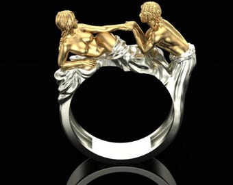 Gold Mermaid Ring: Sterling Silver Blue Topaz Ocean Jewelry