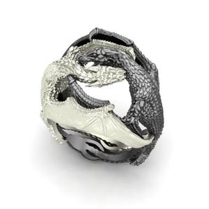 Two Dragon Rings Two Tone Sterling Silver Dragon Ring Flying Dragon Mythology Handmade ...