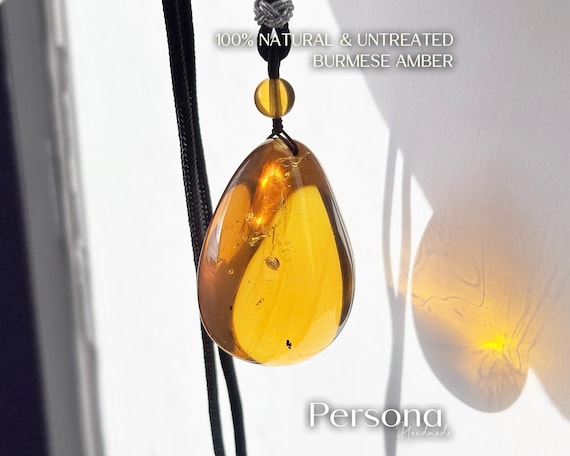 100% Natural Burmese Amber Drop Charm Necklace