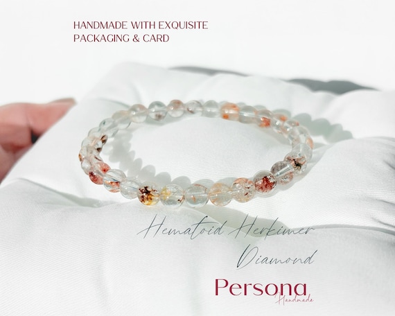 Genuine Hematoid Herkimer Diamond Bracelet With Bag and Card 6mm