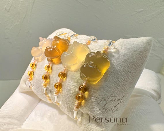 Natural Gemstone Agate Cat Bracelet - Top-grade