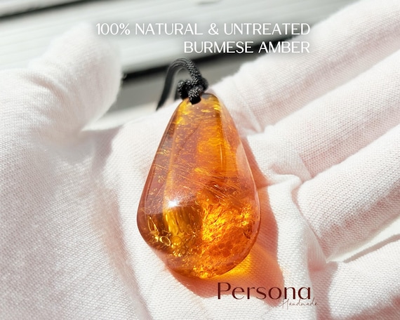 Natural Burmese Amber Necklace with Rain-Like Patterns