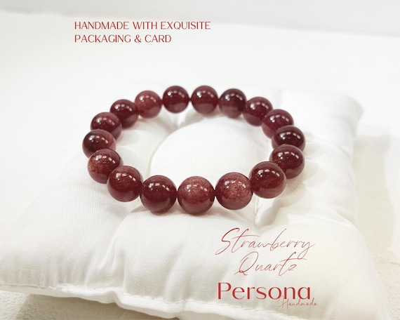 Natural Cherry Colour Strawberry Quartz Bracelet - 12mm - Pink Gemstone - handmade