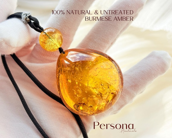 Natural Burmese Yellow Amber Necklace with Rain-Like Patterns