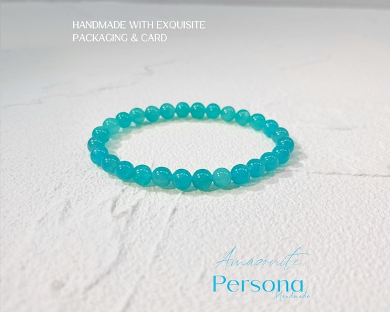 Blue Green Amazonite Beaded Bracelet: Natural Stone Crystal, Custom Size