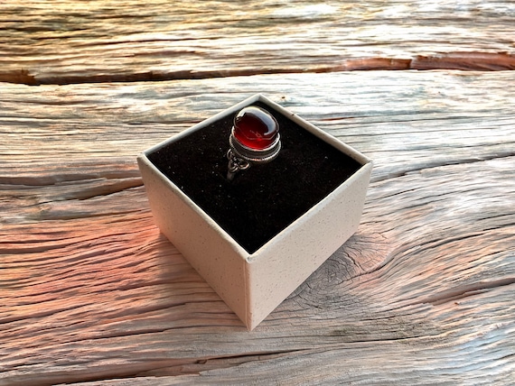 Unique Adjustable Garnet Ring: Handmade Sterling 925 Silver Band