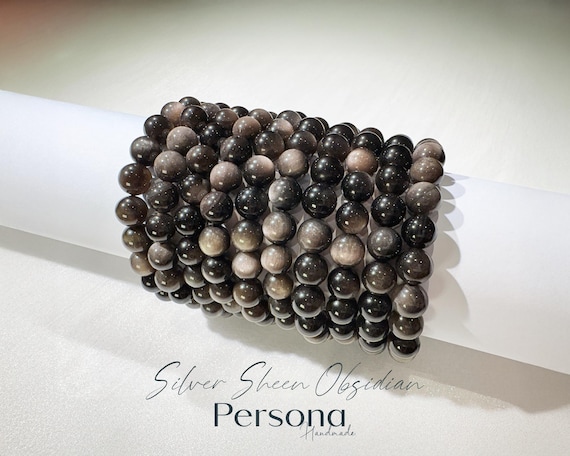 Emotional Support Silver Sheen Obsidian Bracelet 8mm Black