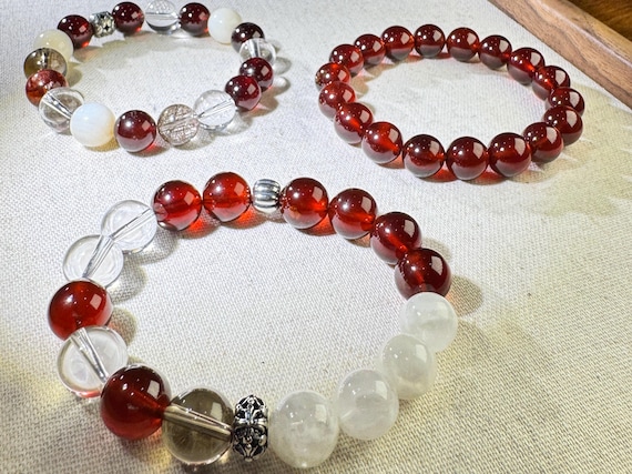 Genuine Natural Garnet Beaded Bracelet - 925 Sterling Silver