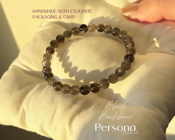Natural Black Backbone Silver Bracelet