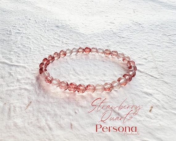 Natural Clear Strawberry Quartz Bracelet - 6mm - Pink Gemstone - Gemstone
