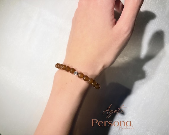 Genuine Natural Caramel Agate Bracelet - Original Design Handmade