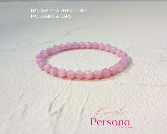 Pink Crystal Bracelet Handmade With Gift Bag & Card 6mm - Genuine Kunzite