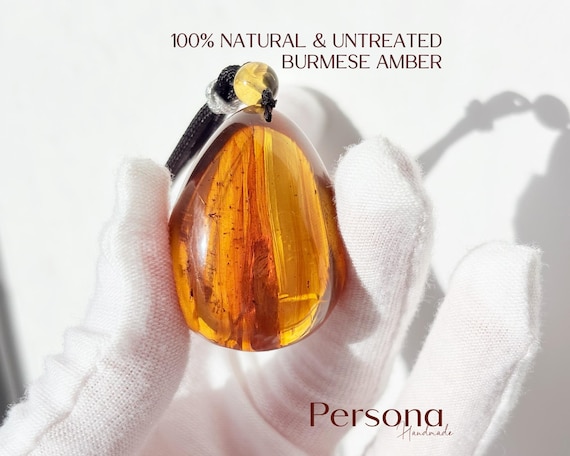 100% Natural Burmese Amber Drop Necklace with Insect Inclusion