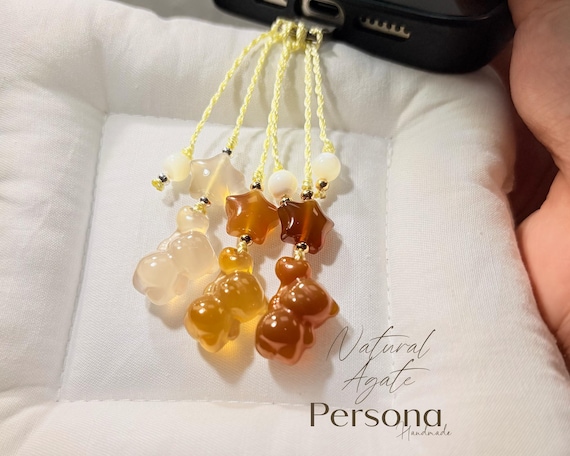 Teddy Bear Agate Phone Charm - Natural Gemstone