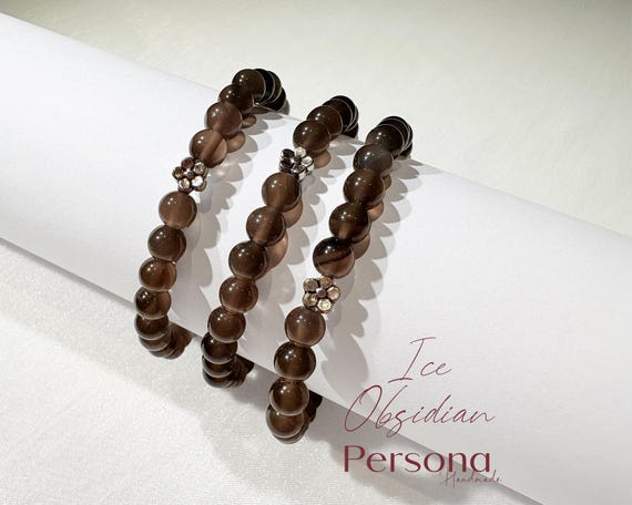 Protection Ice Obsidian Crystal Bracelet - Handmade Original Design 6mm