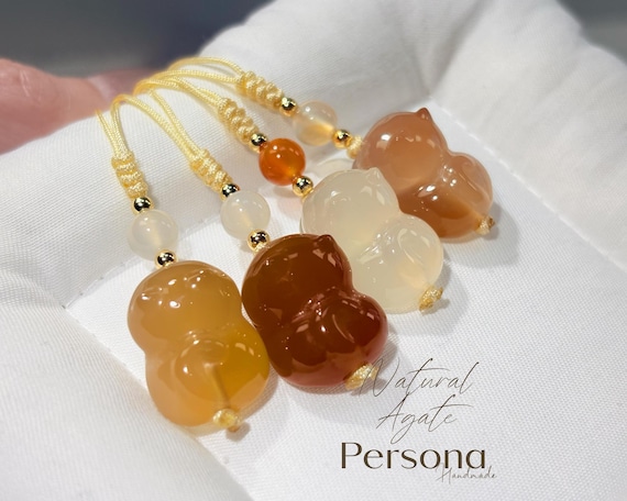 Cat Agate Phone Charm - Natural Gemstone Kitty