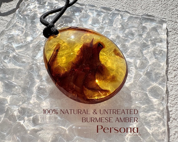 Natural Burmese Amber Necklace Myanmar Golden Pendant Fossil Resin Jewelry Gift for Her