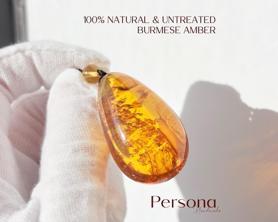 100% Natural Burmese Amber Resin Necklace with Preserved Plant