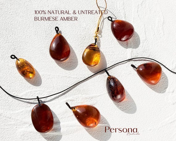 Natural Burmese Amber Pendants Charms with Insect and Plant Inclusions