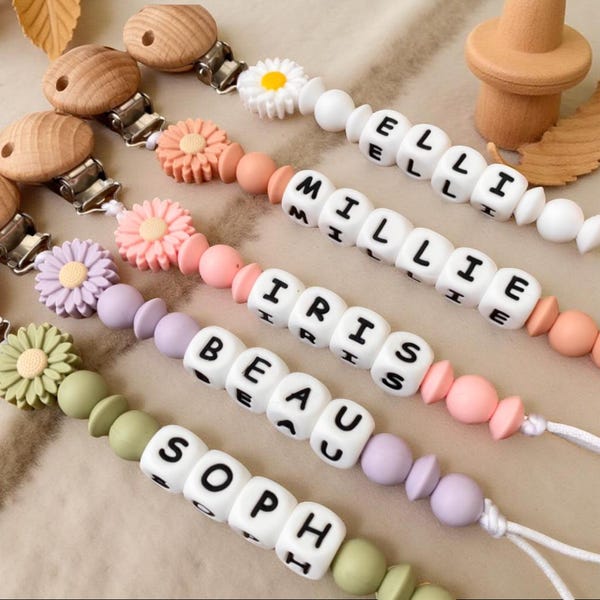 Prendedor de chupeta de silicone personalizado, corrente para chupeta com nome personalizado, presente para chá de bebê, acessório para recém-nascido.