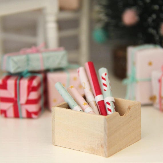 Mini Christmas Wrapping Paper Rolls - Set of 3 - Dollhouse Accessories - Elf Props