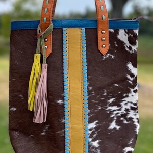 Tassel Tote- Leather Cowhide Tote With Tassel Handbag Tote