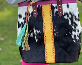 Recycled Leather Cowhide Tote Bag – Western Tassel Handbag