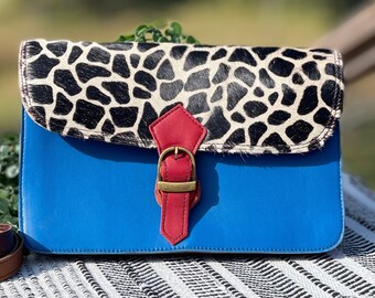 Zelle Single Buckle Purse- Leather Leopard Cowhide Handbag Crossbody