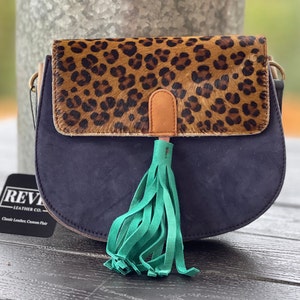 Luxe Safari Leopard Hide Suede Cowhide Tassel Crossbody Handbag