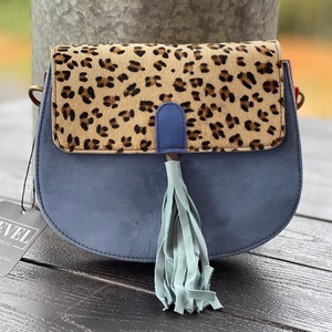 Luxe Safari Leopard Suede Tassel Crossbody Handbag Cowhide