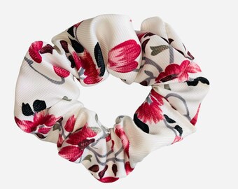 Floral Scrunchie, Large Scrunchie, Hair Tie, Ponytail Holder, Hair Accessory