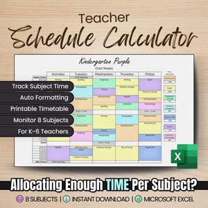 Creador de horarios para profesores / Calculadora de horarios / / Digital e imprimible / Crear, diseñar, diseñar, programar, crear, construir, hoja de cálculo