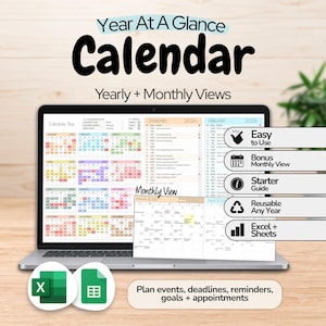 Year at a Glance Calendar Spreadsheet | Reusable Annual Planner | Google Sheets & Excel