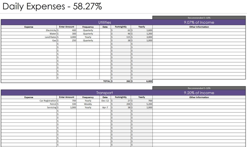 Presupuesto de cubos descalzos: hoja de cálculo de finanzas simple con 60-10-10-20 cubos BRIGHT Microsoft Excel y Google Sheets imagen 7